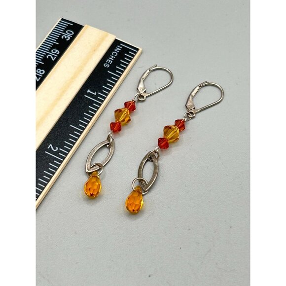 Sterling Silver and Orange Glass Beads Dangles Long Pierced Leverback Closure - Picture 7 of 7